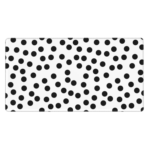 Grand tapis de souris de jeu noir et blanc à pois avec bords cousus pour ordinateur