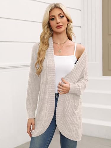 Image of BELAROI Women Plus Size Cardigan Sweater Fall Outfit | Open front long cardigan, lightweight sweater, versatile layering tops for fall winter, daily wear, outdoor, office clothes