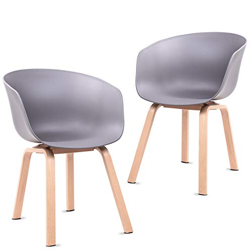Mc Haus ERIKA - Pack 2 sillas comedor nórdicas gris marengo, silla con reposabrazos diseño moderno salón cocina, silla oficina con patas de metal efecto madera 51x55x75cm