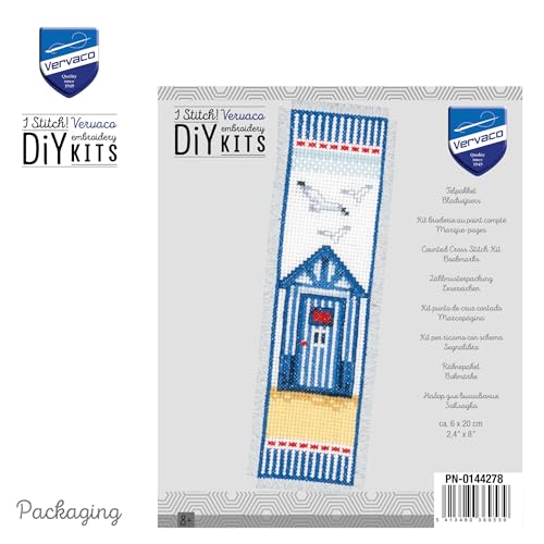 Image of Vervaco PN-0144278 Beach Hut & Seagulls Bookmark Counted Cross Stitch Kit 6x20cm