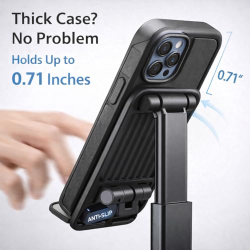 Image of Mizi Portable Cell Phone Stand for Desk - Height & Angle Adjustable Mobile Foldable Holder, Compatible with iPhone 17 16 15 14 13 12 11 Pro Max, Galaxy S25 S24, All 4-10 inch Devices - Black