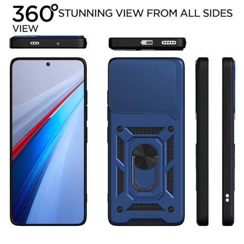 Image of Pikkme Back Cover for iQOO 13 5G | D10 Tough Armor | 360 Protection Case | Sliding Camera Shield Cover & Ring Holder Stand Bumper Case (Blue)