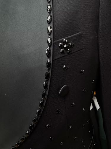 SAROULU Luxury Mens Suit 3 Piece Black Beaded with Jacket Vest Pants Men Tuxedo for Wedding Party Prom4