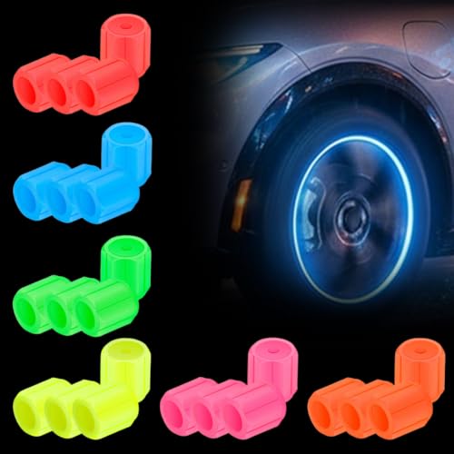 BAHME 24 Pièces Bouchon Valve Pneu Lumineux - Gadget Voiture Drôle Fluorescent, Valve de Pneu Moto et Vélo Universel, Accessoire de Décoration Étanche et...