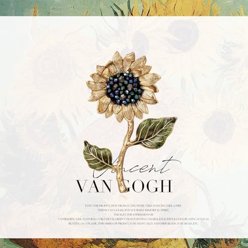 Image of Sunflower Brooch pin with hand beading, She's Free Style Just For You Flower Oil Dropping Brooches for women, Metal Plating Process Safety pins with Nail Bead Crystal