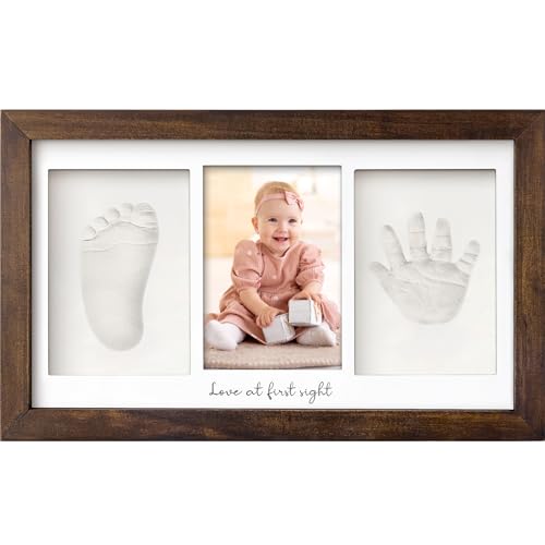 Image of KeaBabies Baby Hand and Footprint Kit - Clay Handprint Keepsake Frame, Newborn Nursery Picture Frame, Personalized New Mom Gifts for Baby First Christmas Shower (Dark Walnut)