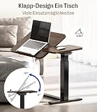 MAIDeSITe stolik C-Form na kółkach, regulowany w wysokości stół pod laptopa do sofy i łóżka, mobilny stolik z podzielonym blatem do salonu i sypialni - kolor orzech włoski