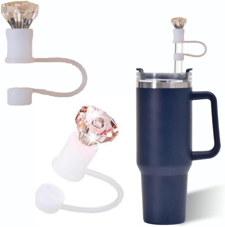 Diamonds Straw Cover for Stanley 40&30 Oz Cup, 10mm Silicone Straw Covers Cap for Stanley Cup Accessories, Cute Straw Topper for Tumblers, Straw Cap Stopper for Reusable Straws (Clear and pink)