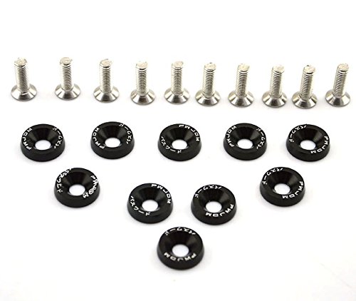Amooca Black Password JDM Aluminum Alloy Fender Bumper Engine Dress Up Washers Kit with Bolts 10pcs
