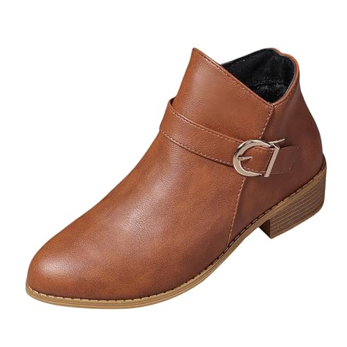 Botines para mujer Chunkyrayan Biker Botines para mujer, sin tacón, con porcentaje de piel, planos, Louargat Lady Boot ankle Citytrip Leather Botines elegantes, marrón, 37 EU