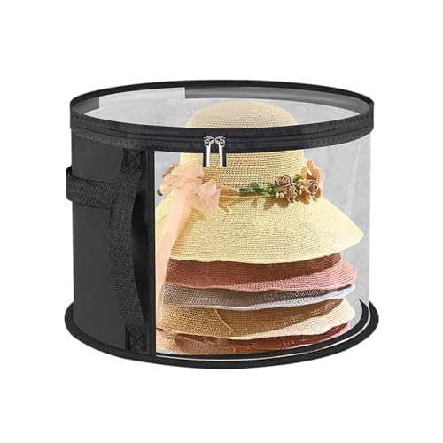 XcnPer Hat Box, Hat Boxes with Lids, Large Round Hats Storage, Foldable Black Hats Boxes with Carry Handles for Travel, Closet Organization and Dustproof Protection