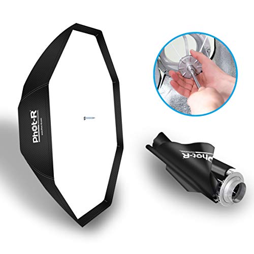 Reflector Plegable Phot-R, de 150 cm, difusor de luz Profesional Octogonal y con Soporte Bowens S-Type para Flash estroboscópica de Estudio, Color Negro