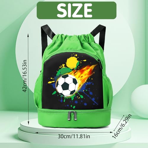 YOUYIKE Niños Mochila de Fitness, Deportiva Impermeable Bolsa de Playa, Bolsa para Viajes de Gimnasio, Adecuado Chico Chico Bolsa Deport, Mochila Con Cordón Futbol, Verde - imagen 2