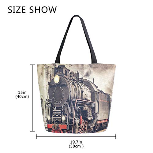 Hunihuni Canvas Tote Bag Vintage Express Steam Train Large Reusable Grocery Bags Shopping Shoulder Handbag for Woman Girl steampunk buy now online Hunihuni Canvas Tote Bag Vintage Express Steam Train Large Reusable Grocery Bags Shopping Shoulder Handbag for Woman Girl steampunk buy now online