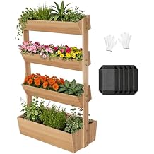 Baotree 4 Tiers Vertical Wooden Raised Garden Bed, Tiered Standing Garden Planters Outdoor, Garden Tower Wooden Planter Box for Planting Herbs Flowers Vegetables Indoor Outdoor Gardening