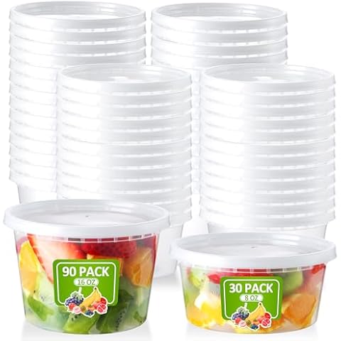 NEEBAKE Deli-Containers-with-Lids: [30 Set of 8oz & 90 Sets of 16oz] Combo Plastic-Food-Storage-Containers-with-Lids, Microwaveable & Freezer Safe To-Go-Containers, Leak-proof Meal Prep Containers Cover