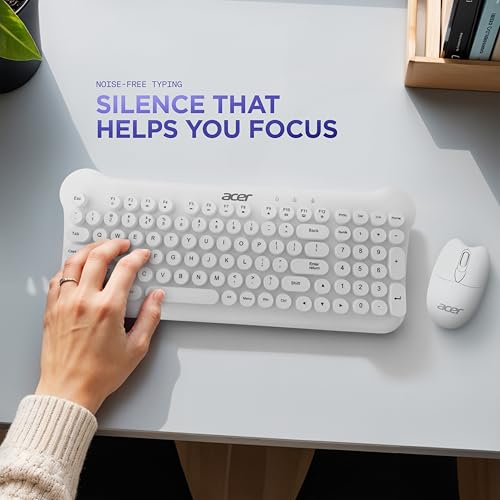 Image of Acer Cuteo Wireless Keyboard and Mouse Combo | 2.4GHz Wireless USB Receiver | Retro Round Keycaps | 1200 DPI Optical Mouse | Plug & Play Compact Design for PC, Laptop, Office & Home Use |White