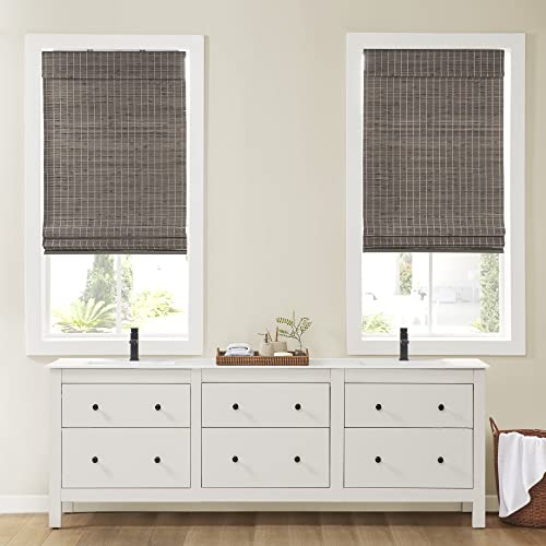 Madison Park Eastfield 100% Bamboo Cordless Roman Shades-Woven Wooden Privacy Panel, Light Filtering Easy Installation Window Blind Treatment, Bedroom, Living Room Decor, 31" W x 64" L, Grey Ash