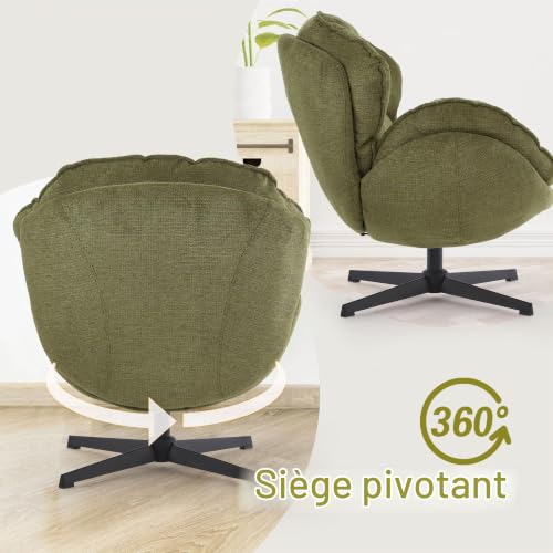 IWMH Fauteuil d'appoint pivotant pour salon, fauteuil rembourré avec pieds en métal, chaises de canapé pivotantes, larges chaises de loisirs (vert) – vue 7