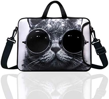 10-Inch Laptop Shoulder Bag Sleeve Case with padded handle for 9.6” 9.7" 10" 10.1" 10.5" Ipad/Netbook/Tablet/Reader (Grey Cat)