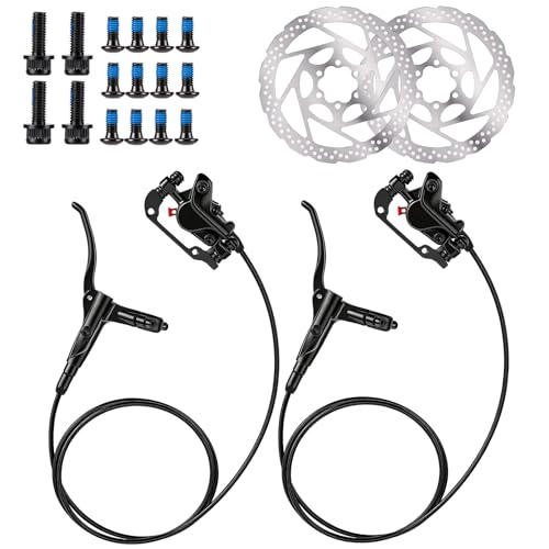 MTB Hydraulic Disc Brake Set Front 800mm Rear 1450mm Aluminum Alloy Hydraulic Disc Brake for Mountain Bike Road Bike Bicycle Oil Pressure IS/PM Universal Adapter 160mm Rotor with Fixing Screw