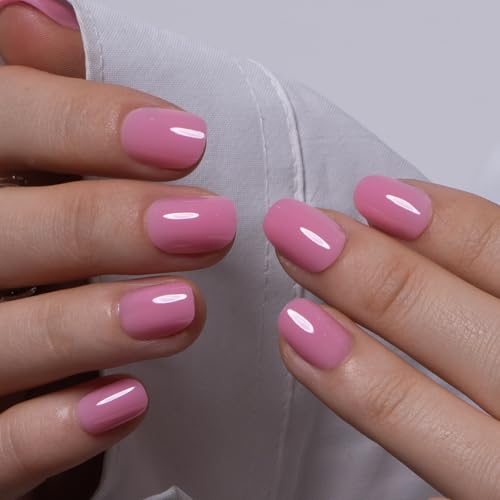 Image of CurvLife Extra Short Square Press On Nails, Pink, Rose Cloud, Soft Gel