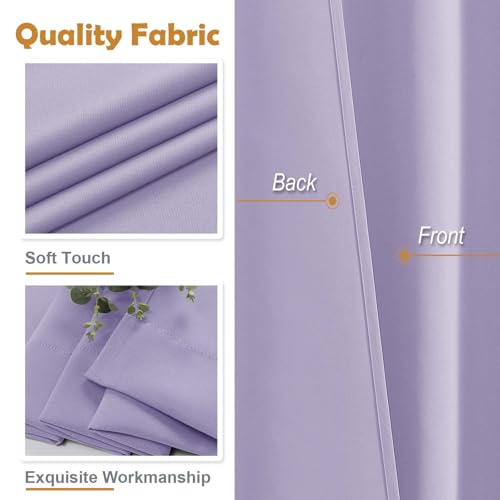 Image of Aiyufeng Lilac Blackout Curtains for Bedroom 63 Inch Length 2 Panels, Solid Thermal Insulated Energy Saving Rod Pocket Window Treatment Curtains Blackout Drapes, W40 x L63 Inch,Lilac