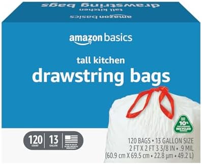 Amazon Basics 13 Gallon Tall Kitchen Drawstring Trash Bags, Unsce...