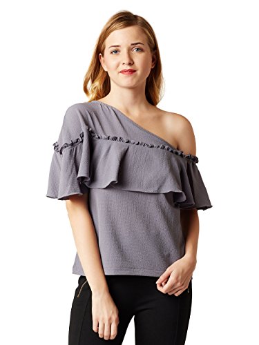 Miss Chase Women's Grey One-Shoulder Ruffled Top(MCAW17TP08-84-17-03_Grey_Small)