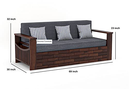 Image of Douceur Furnitures Solid Sheesham Wooden Sofa Cum Bed Queen Size with Storage for Living Room | Wooden Foldable 3 Seater Sofa Cum Bed with Headboard Folding Double Bed for Home Bedroom (Walnut)