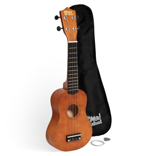 Tiger Mad About SU8-NT SU8 Ukelele soprano en color natural, con estuche, púa y cuerdas de repuesto, óptimo para escuelas y principiantes