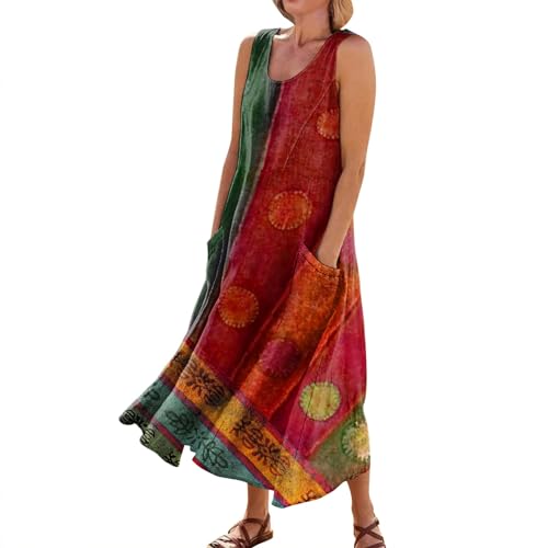 Plus Size Cotton Linen Summer Dresses for Curvy Women 2025 Sleeveless Maxi Vacation Beach Sundresses with Pockets