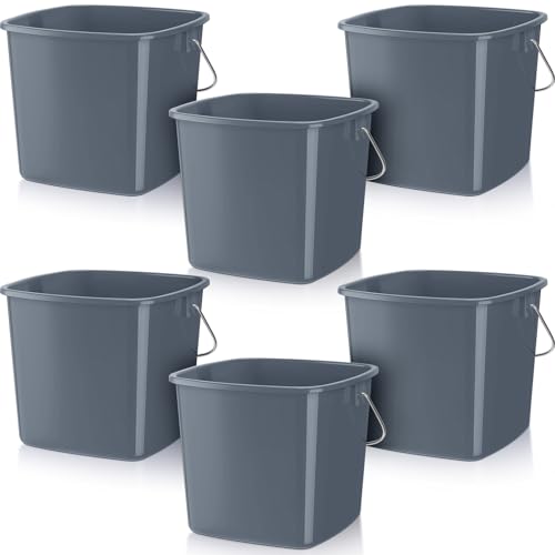 Image of Zhehao 6 Pcs 3 Quart Bucket for Cleaning Small Sanitizer Bucket for Restaurant Square Plastic Pail with Handles for Home, Offices, Commercial Use, Food Service(Gray)