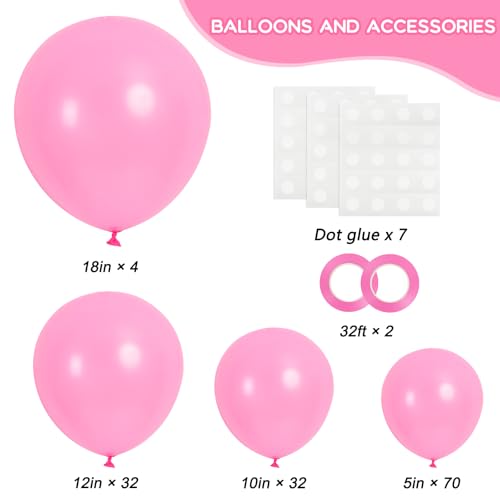 Image of RUBFAC 135pcs Pink Balloons Different Sizes 18 12 10 5 Inches for Garland Arch, Pink Balloons for Valentine's Day Birthday Baby Shower Gender Reveal Wedding Party Decoration