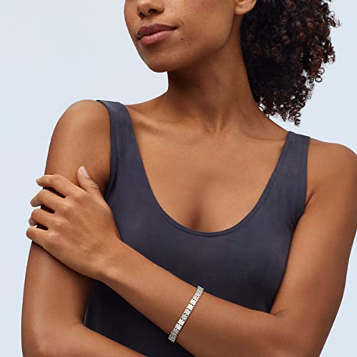 Finecraft Square Link Tennis Bracelet With Diamonds In 14K White Gold-Plated Brass, 7.5" #TOP1