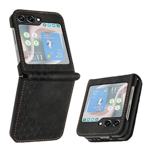 OKZone Funda para Samsung Galaxy Z Flip 5, PU Cuero Flip Carcasa Fundas Móvil de Caso Piel PU para Samsung Z Flip 5, Case Telefono Cubrir Móvil Phone Cover (Negro)