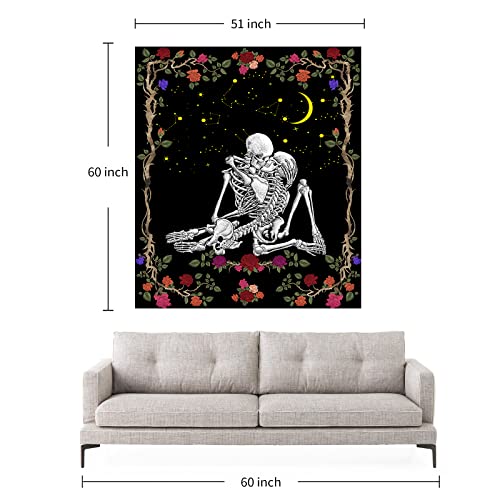 Ckcrc Skull Tapestry For Bedroom The Kissing Lovers Skeleton Tapestry Rose Tapestry For Room Wall Decor (60" L X 51" W / 150 X 130 Cms) #TOP3
