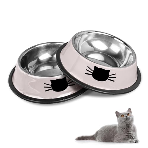 Katzennäpfe Katzenschüssel Set, rutschfeste Katzennäpfe aus Edelstahl, Katzenfressnäpfe, Katzentränken, Katzennäpfe und Trinknäpfe für Haustiere (Grau+Grau)