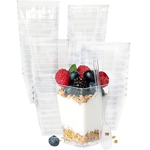 WedFeir 50Pack 5oz Plastic Dessert Cups with Lids and Spoons, Parfait Cup with Lids for Party Mini Dessert