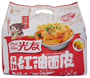 選べる 光友紅油面皮 酸辣味 香辣味 四川舗蓋面 寛面皮 ピリ辛 乾拌麺片 干拌面 中華インスタントラーメン 方便面 (4点, 光友紅油面皮 酸辣味 4食入)