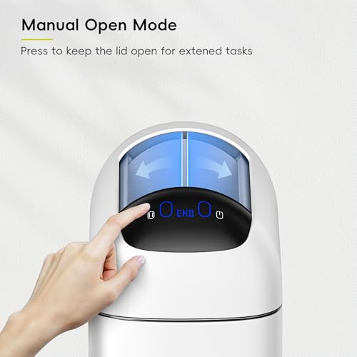 Image of EKO Astro Slim Sensor Trash Can, 10L / 2.6 Gallon Touchless Garbage Bin with Soft-Close Retractable Wing Lid, Motion Sensor Stainless Steel Garbage Can for Bathroom, Kitchen, Office, Waterproof, White