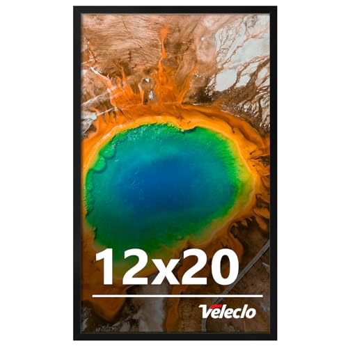 Veleclo 12x20 Picture Frame for Wall Display, 12x20 Black Picture Frame with Shatter Resistant Plexiglass, Stable and Sturdy 12 x 20 Poster Frame for Wall Display, Handpicked Gift Collection, 1 Pack