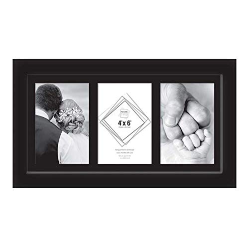 Multi Photo Frames 4" x 6" with Wall Mount 3 Aperture Collage Picture Frame with Glass Front for Home Office Wall Decor Gifts (Black)