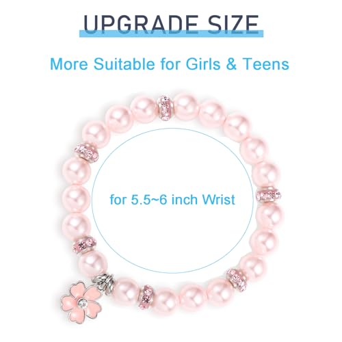 Image of Bracelet Proposal Flower Girl Wedding,Teacher Thanksgiving Gifts,Flower Pendants and Pearl Bracelets for Wife Mother Daughter Packaged in Wedding Gift Boxes