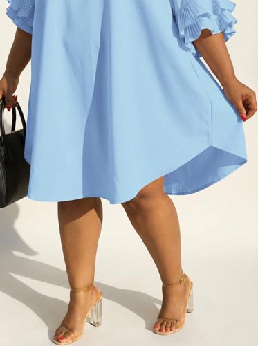 Image of Ekaliy Women's Casual Vintage Ruffle Sleeve Loose Party Midi Plus Size Dress Casual Summer