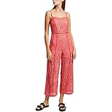 French Connection Women's Black Lace and Sheer Fitted Straight Leg Jumpsuit, Pink Whip, 12