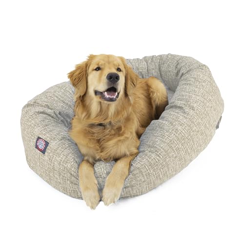 Image of Majestic Pet 40 Inch Bagel Calming Dog Bed Washable - Cozy Soft Round Dog Bed with Spine Support for Dogs to Rest Their Head - Fluffy Donut Puppy Mat 40x29x9 (Inch) Large - Tan