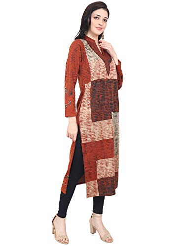 Image of Rosary Women's Embroidered Woolen Kurti with Pockets Warm Full Sleeve Winter Wear