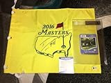 Danny Willett Signed 2016 Masters Flag And Masters Badge Beckett Authentic - Autographed Golf Pin Flags