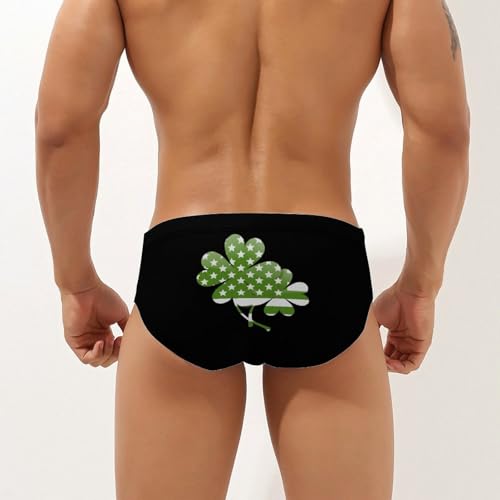 Irish U.S.A Flag Clovers Printed Swim Briefs for Men Sexy Bikini Swimwear Elastic Beach Trunks Bathing Suit3
